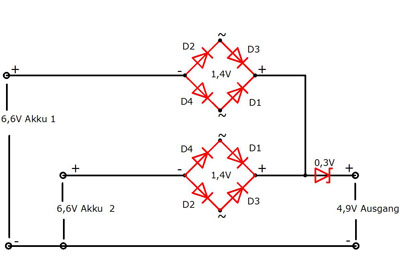 Akkuweiche mit schottkydiode